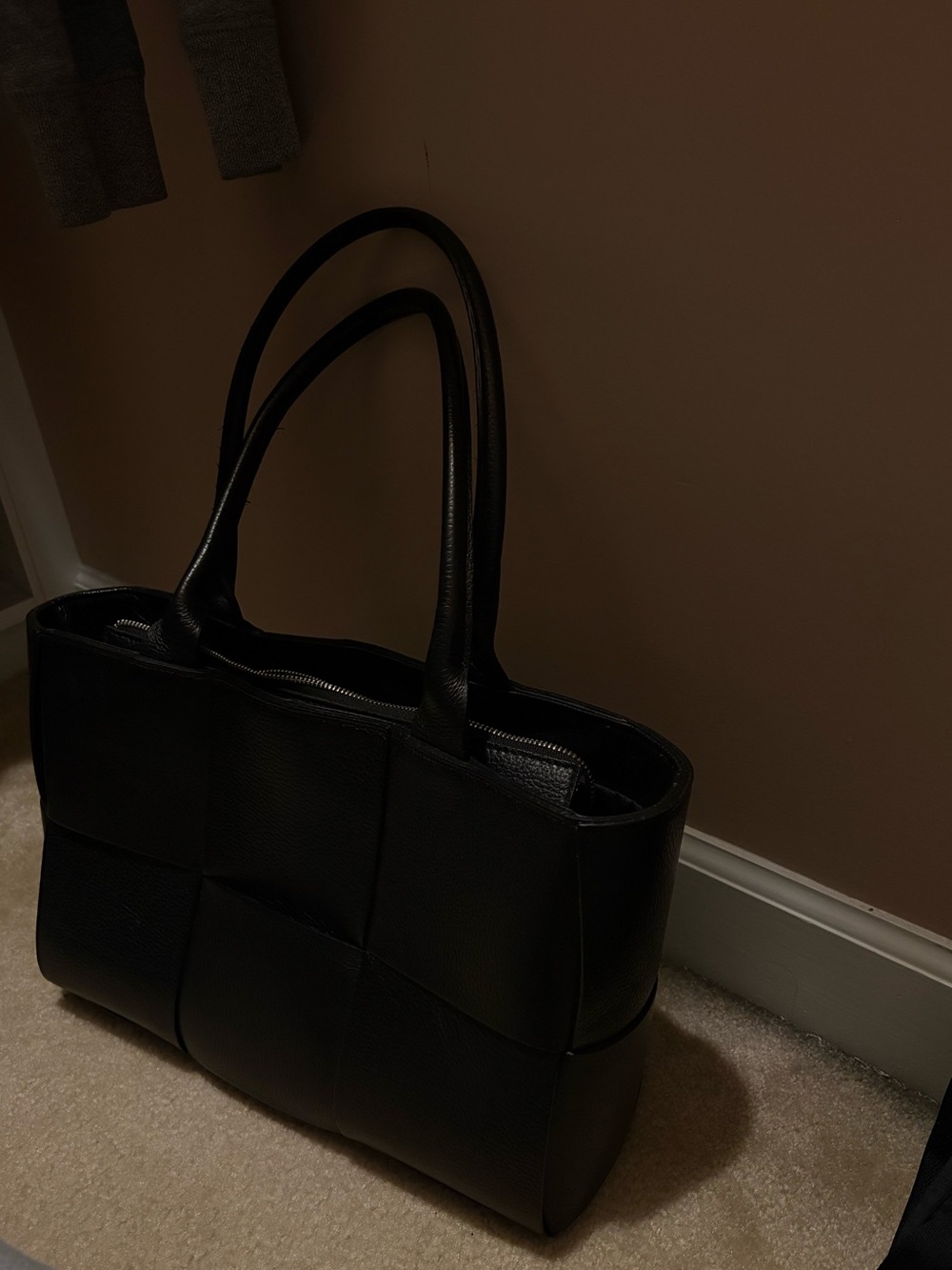 Black Woven Leather Tote Bag - Women